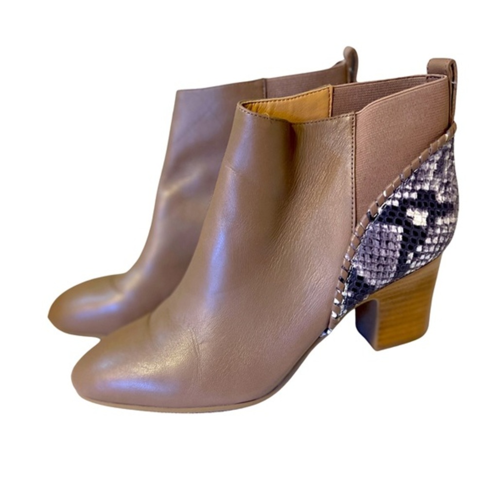 Jack Rogers Tan Poppy High Heel Ankle Boots With Snakeskin Accent heeled booties